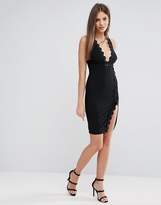 Thumbnail for your product : Rare London Plunge Neck Dress With Wavy Trim