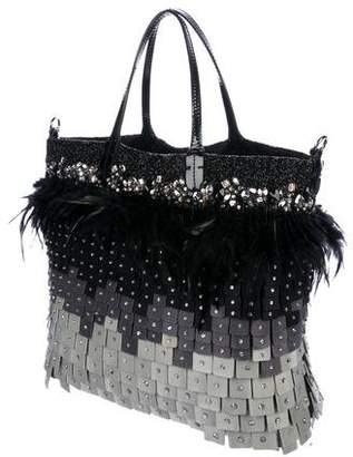 Valentino Feather-Trimmed Embellished Tote
