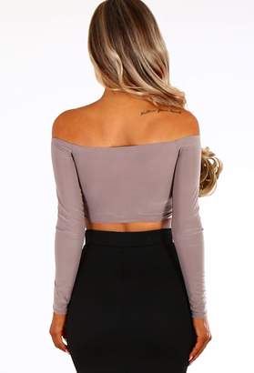 Pink Boutique Your Bow Mocha Bow Front Bardot Crop Top
