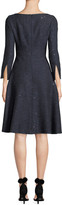 Thumbnail for your product : Lela Rose Boat-Neck Slit-Cuffs Fit-and-Flare Sequin Tweed Cocktail Dress