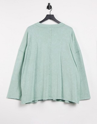 ASOS Curve DESIGN Curve boxy top with seam detail and long sleeve in washed sage
