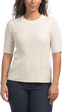 TJMAXX Elbow Sleeve Crew Neck Ribbed Pull Over Sweater, Polyester/Rayon