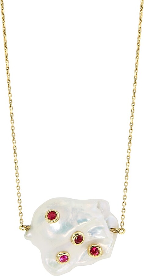 CHARMS COMPANY Women's Baroque Lover 14K Yellow Gold, Freshwater Pearl & Ruby Pendant Necklace - Pearl