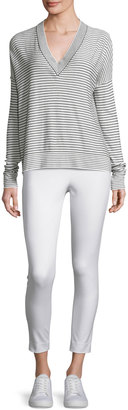 ATM Anthony Thomas Melillo Eased Striped V-Neck Pullover Sweater, White/Black