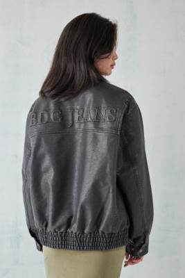 Black Leather Embossed Blouson Suiting Jacket - GBNY