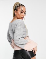 Thumbnail for your product : NA-KD v neck balloon sleeve jumper in grey and pink