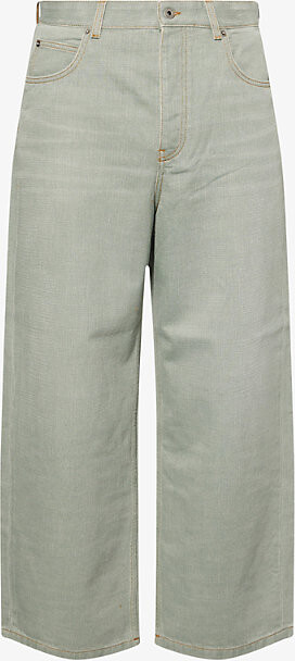 Loewe Mens Khaki Green Relaxed-Fit Wide-Leg Denim Jeans 34
