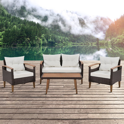 Winston Porter Savonna 4 - Person Outdoor Seating Group with Cushions