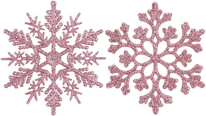 Sea Team Plastic Christmas Glitter Snowflake Ornaments Christmas Tree Decorations, 4-inch, Set of 36, Pink