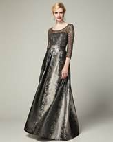 Thumbnail for your product : Kay Unger New York Long-Sleeve Beaded Lace-Bodice Gown