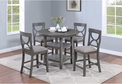 Red Barrel Studio Counter Height Dining Table W Storage Shelve 4X Chairs Padded Seat Unique Design Back 5Pc Dining Set Gray Color