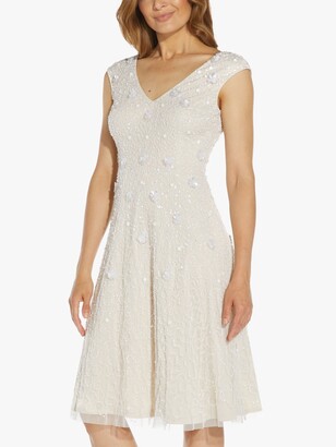 Adrianna Papell Floral Bead Cocktail Dress, Ivory