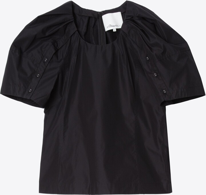 Bloom Sleeve Scoop Neck Top in BLACK