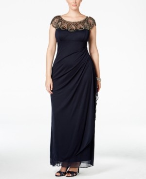 xscape plus size illusion beaded gown