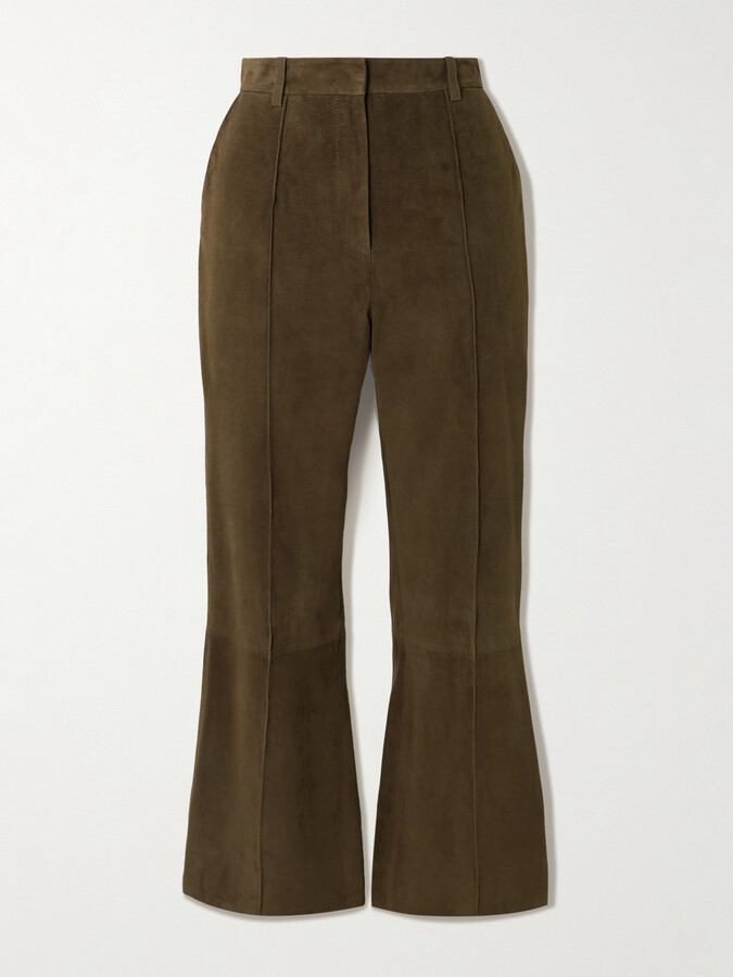 Victoria Beckham - Cropped Suede Flared Pants - Green