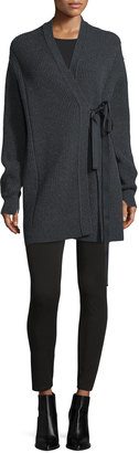 Helmut Lang Ribbed Tie-Front Cardigan, Charcoal