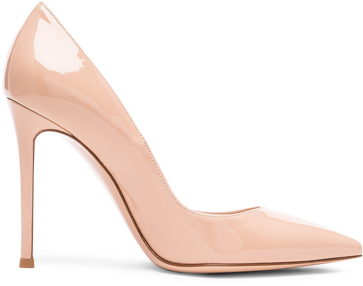 tan patent leather pumps