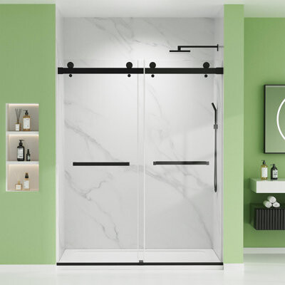 LOONGFIELD 60'' W X 74'' H Door Double Sliding Frameless Shower Door With 8Mm Easy Clear Tempered Glass LYM-03