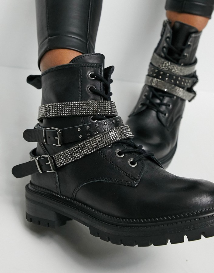 Steve Madden Captain chunky ankle boot with buckles in black - ShopStyle