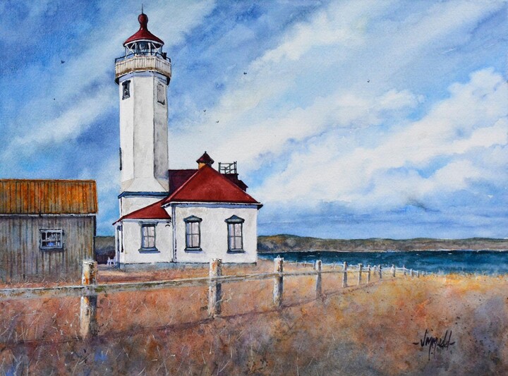 Judy Mudd, Point Wilson Lighthouse, Original Painting, 2023