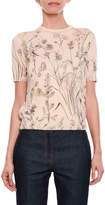 Thumbnail for your product : Bottega Veneta Short-Sleeve Crewneck Floral-Print Cashmere Top