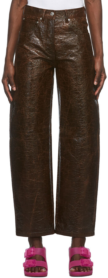 MSGM Brown Croc Faux-Leather Trousers 