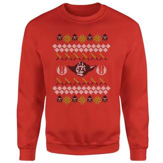 Star Wars Yoda Sabre Knit Red Christmas Sweatshirt