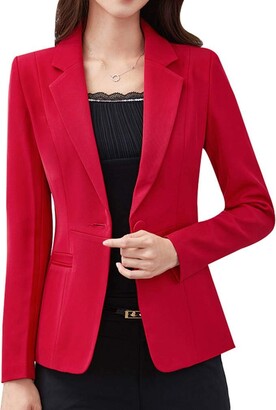 Yasong Women Girls Long Sleeve Slim Fitted Casual Work Plain Suit Jacket Blazer One Button 