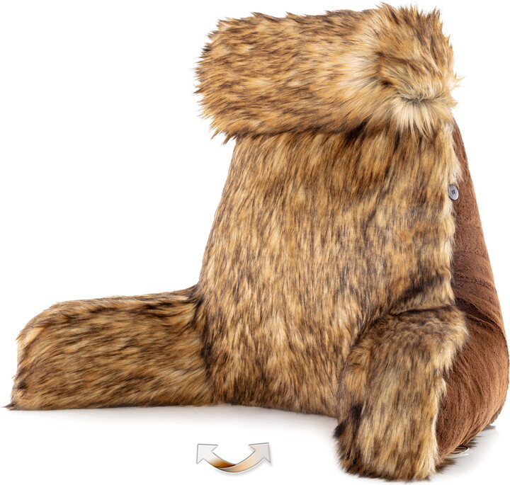 Husband Pillow Medium Limited Baby Brown Bear Fabulous Faux Fur Backrest, 2-tone Reversible Double Sided Reading & Bed Rest Pillow with Arms