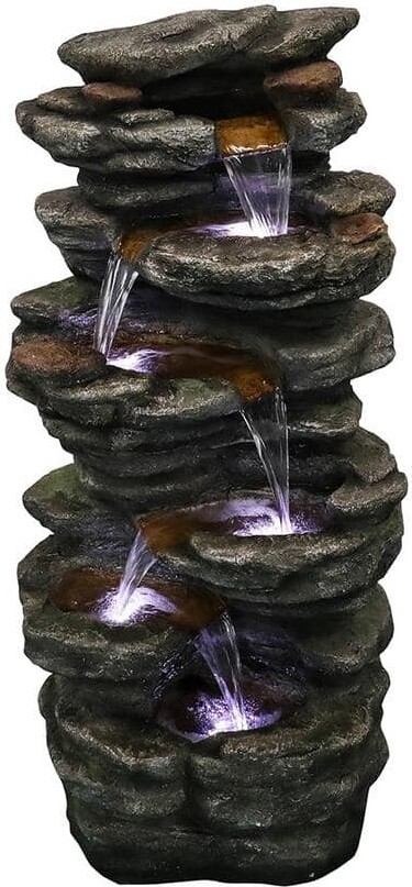 ITOPFOX 40 in. High Rocks Outdoor Cascading Waterfall with LED Lights