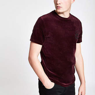 River Island Red R96 muscle fit velour piped T-shirt