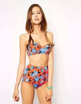 Thumbnail for your product : ASOS FULLER BUST Exclusive Orange Lotus Floral High Waist Bikini Bottom