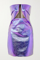 Thumbnail for your product : Rick Owens Cutout Iridescent Coated Stretch-denim Mini Dress - Purple