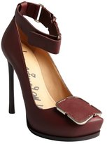 Thumbnail for your product : Lanvin maroon pebbled leather ankle strap stub toe pumps