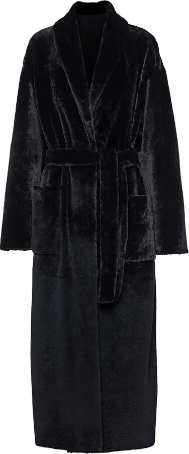 Prada Belted-Waist Shearling Coat - ShopStyle