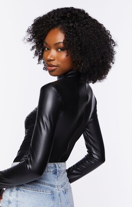 Forever 21 Faux Leather Long-Sleeve Bodysuit