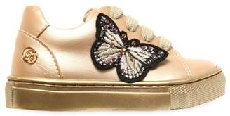 Miss Blumarine Embellished Faux Leather Sneakers