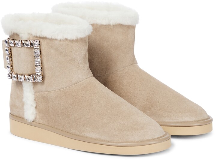 Roger Vivier Winter Viv' Strass suede and shearling ankle boots