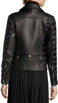 Thumbnail for your product : Moncler Souci Mixed-Media Leather Moto Jacket, Black