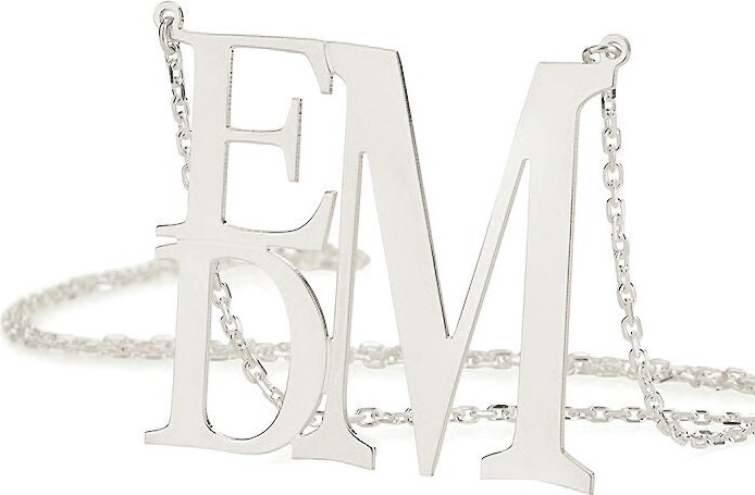 Etsy Rhodium White Gold Over 925 Sterling Silver Personalized 3 Initials Square Monogram Necklace - Nameplate