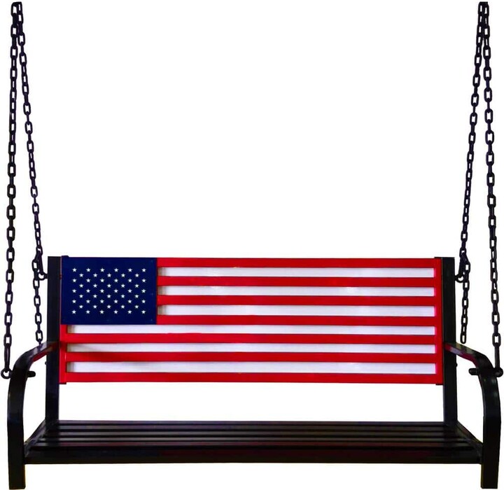 BACKYARD EXPRESSIONS PATIO · HOME · GARDEN 50 in. 2-Person to 3-Person Metal American Flag Porch Swing
