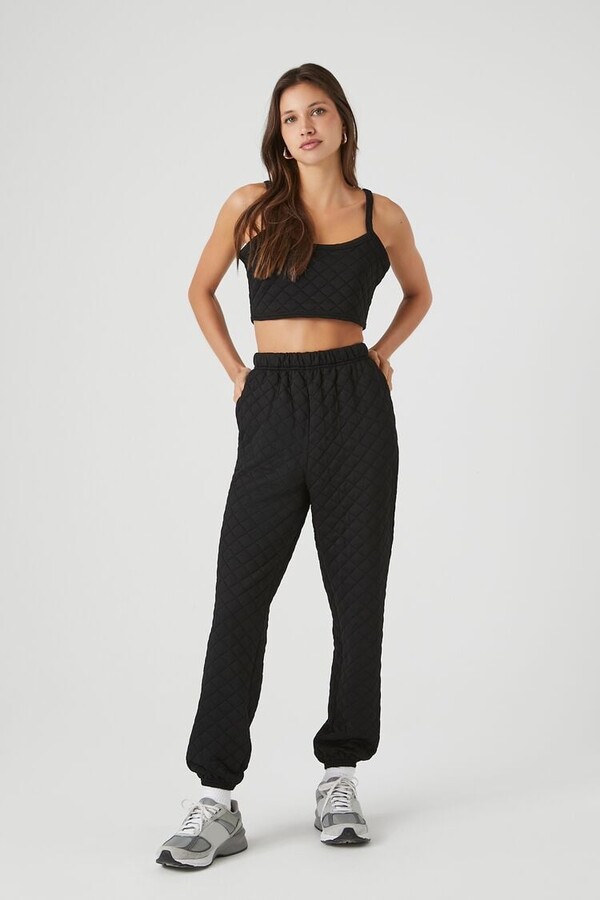 Forever 21 Women's Quilted Ankle Joggers in Black, XL - ShopStyle