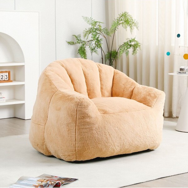 CAVINAS LLC CAVINASFluffyFauxFurBeanBagChairwithHigh-DensityMemoryFoamFillingLazySofaChairswithArmrestComfyLoungeSeatforAdultsBrown