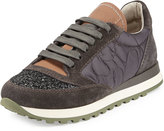 Thumbnail for your product : Brunello Cucinelli Glitter Cap-Toe Leather Combo Sneaker, Twilight