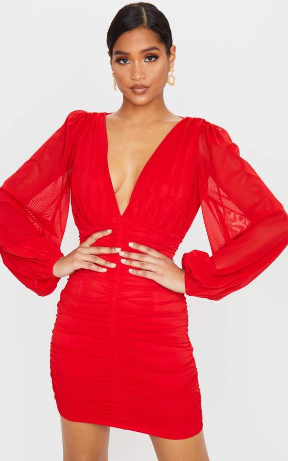 PrettyLittleThing Red Mesh Ruched 