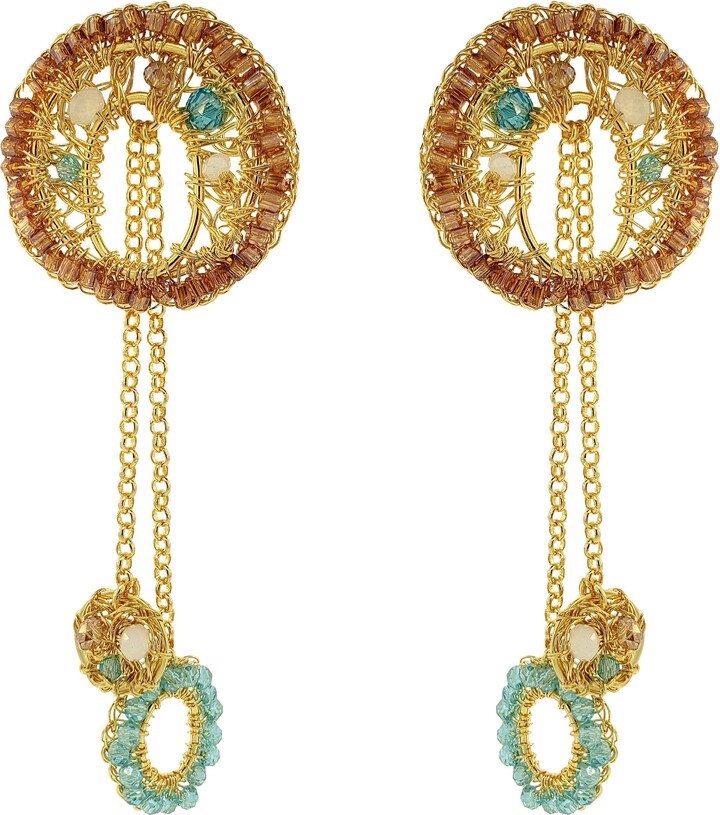 Lavish by Tricia Milaneze Gold / Blue / Brown Seafoam Blue Mix Moira Dangle Handmade Earrings