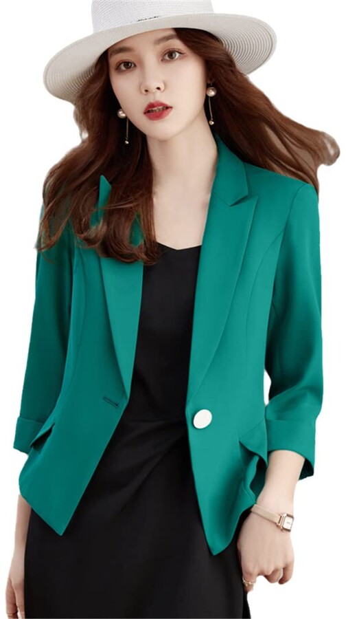 Saeohnssty Women Summer Thin Formal Slim Half Sleeve Blazer Jacket Office  Ladies Work Coat - ShopStyle