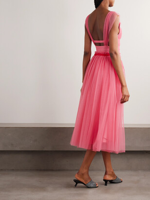 Molly Goddard Elodie Shirred Grosgrain-trimmed Tulle Midi