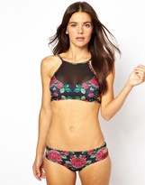 Thumbnail for your product : ASOS Mesh Insert Rose Printed Cut Out Side Bikini Top