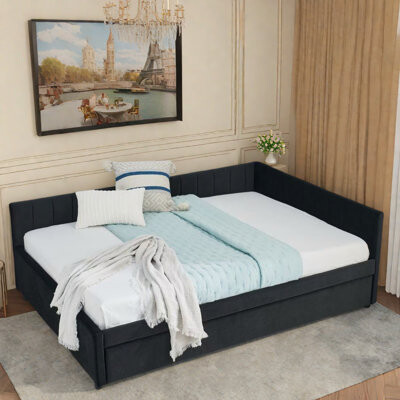 Upholstered Daybed With Trundle And Comfortable Backrest